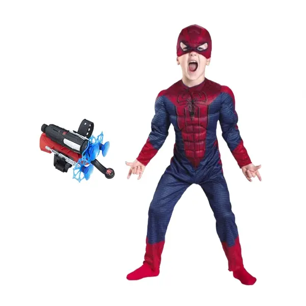 Set costum Spiderman cu muschi si lansator cu ventuze, DEPOX , marimea S