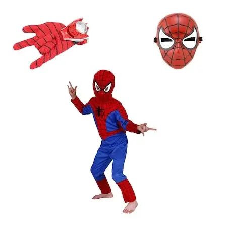 Set costum Spiderman DEPOX , marime L, 7-9 ani, masca si manusa cu lansator, rosu