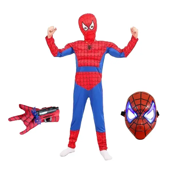 Set costum Ultimate Spiderman pentru copii, 100% poliester, manusa ventuze si masca LED, 4-6 ani, 100-110 cm