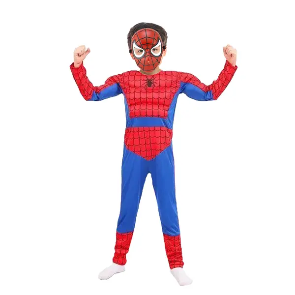 Set costum Ultimate Spiderman pentru copii, 100% poliester, rosu si masca plastic, 7-9 ani, 120-130 cm