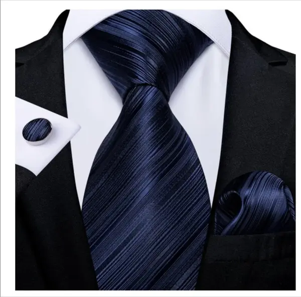 Set cravata bleumarin + batista + butoni - matase - model 134
