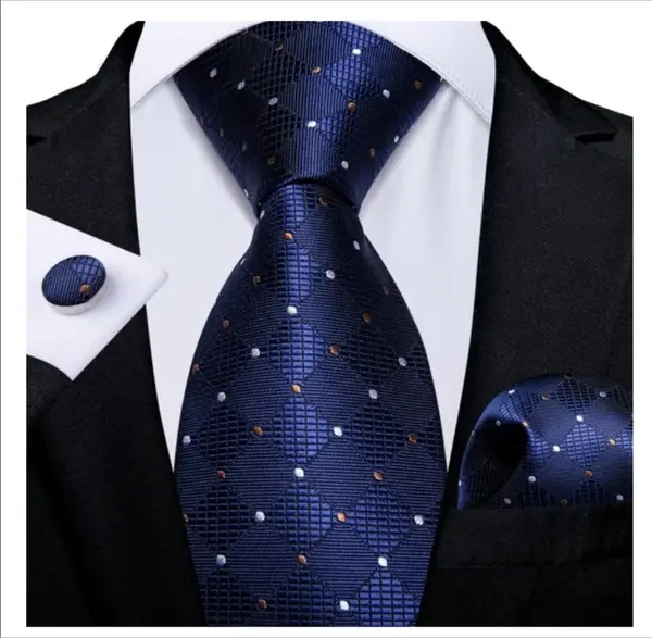 Set cravata bleumarin + batista + butoni - matase - model 231