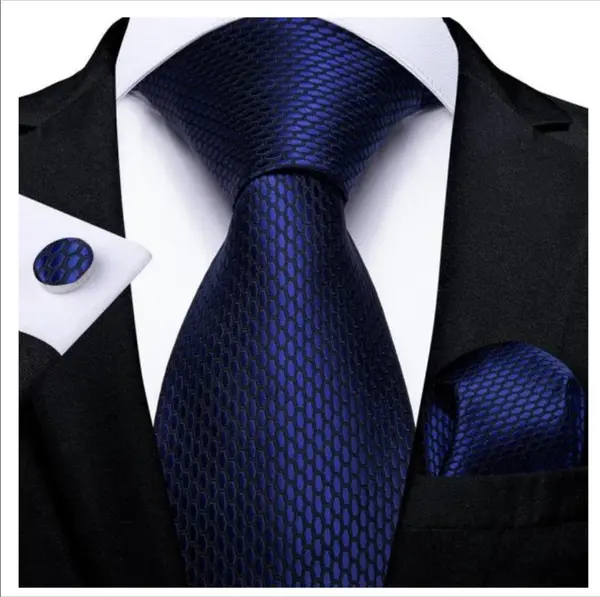 Set cravata bleumarin + batista + butoni - matase - model 24