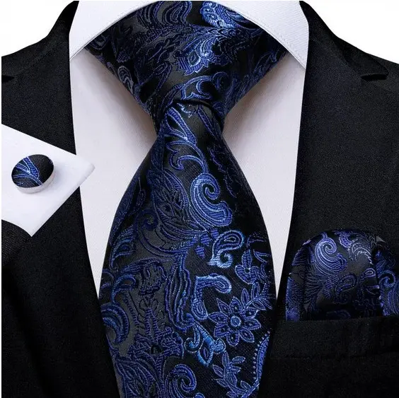 Set cravata bleumarin + batista + butoni - matase - model 445