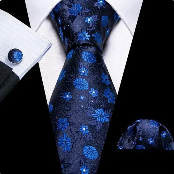 Set cravata bleumarin + batista + butoni - matase - model 689