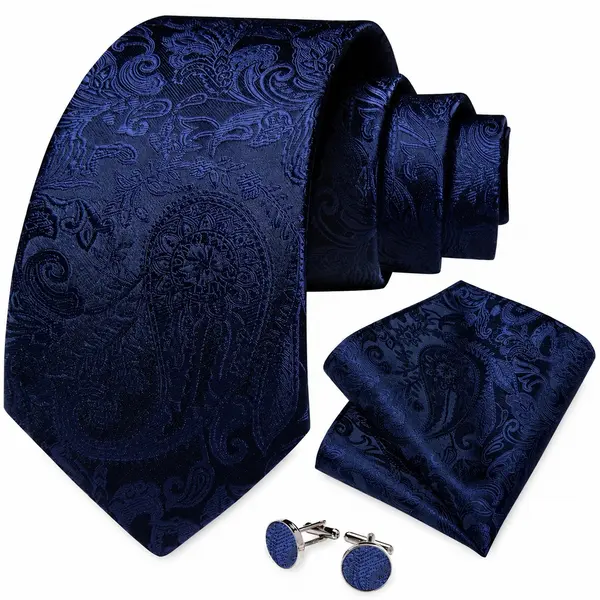 Set cravata bleumarin + batista + butoni - matase -- model 875