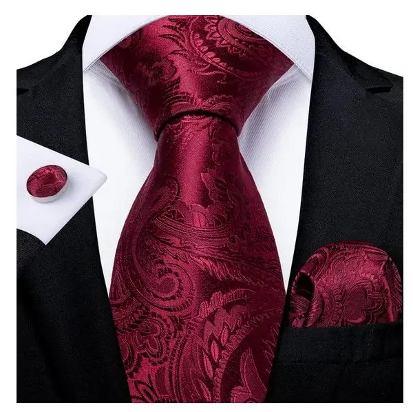 Set cravata bordo + batista + butoni - matase - model 115