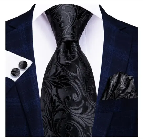 Set cravata neagra + batista + butoni - matase - model 39