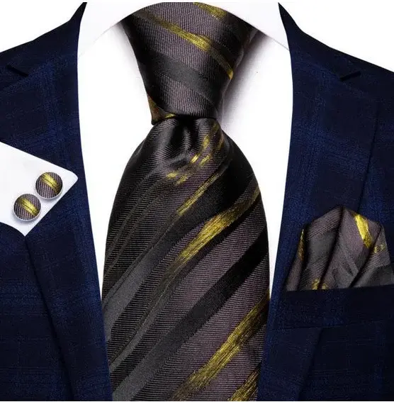 Set cravata neagra + batista + butoni - matase - model 398