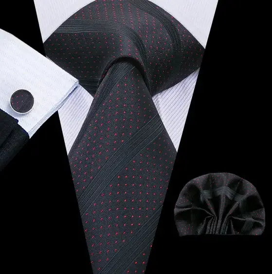 Set cravata neagra + batista + butoni - matase - model 574