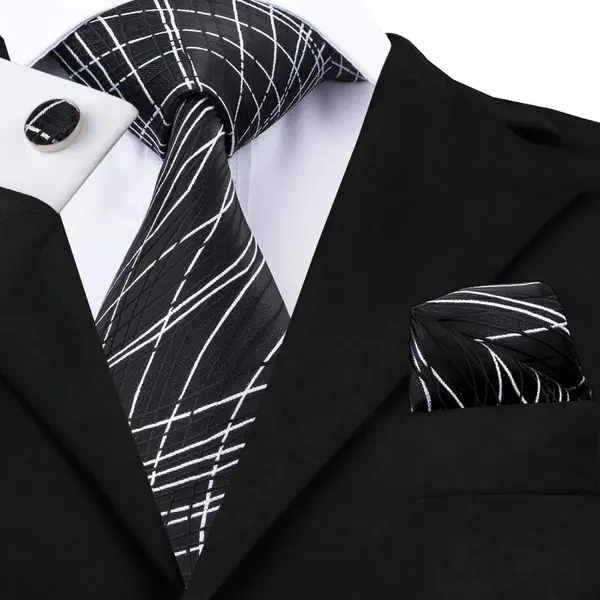 Set cravata neagra + batista + butoni - matase - model 91
