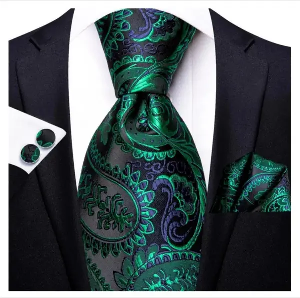 Set cravata verde + batista + butoni - matase - model 192