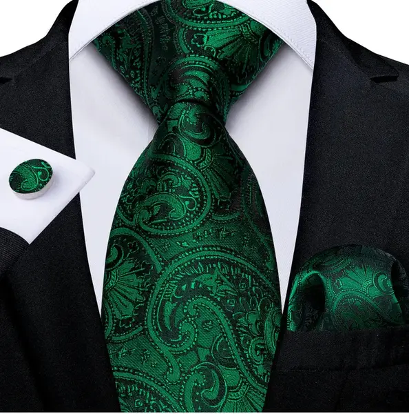 Set cravata verde + batista + butoni - matase - model 368