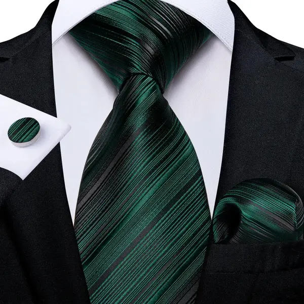 Set cravata verde + batista + butoni - matase - model 387