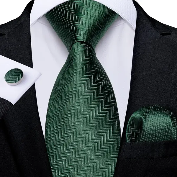 Set cravata verde + batista + butoni - matase - model 528