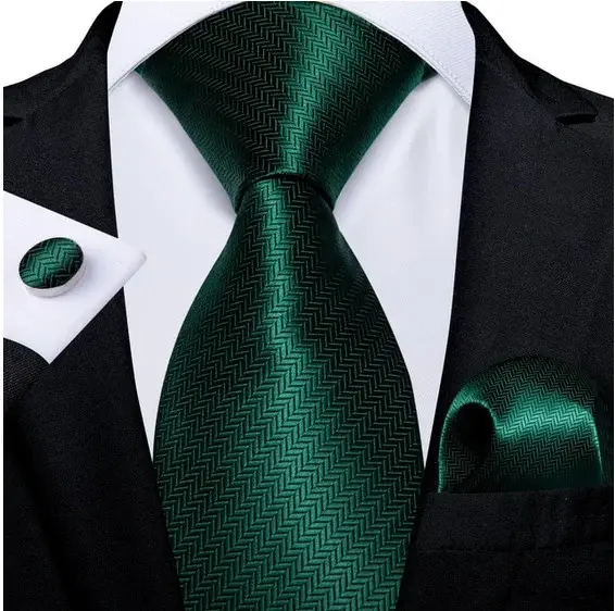 Set cravata verde inchis + batista + butoni - matase - model 510