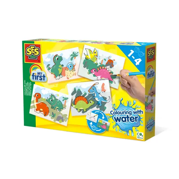 Set creativ- Coloreaza cu apa dinozauri cu 4 cartonase si pensula,1-4 ani