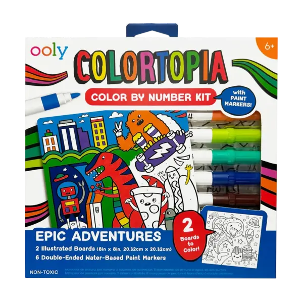 Set creativ de pictura dupa numere cu markere Colortopia - Aventuri Epice (Set de 6 culori duble)