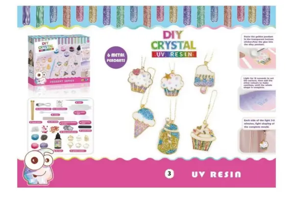 Set creativ DIY cu 6 pandantive metalice si rasina UV - tematica desert