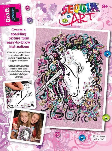 Set creativ KSG Crafts Sequin Art Gorjuss - Arta cu paiete, Unicorn