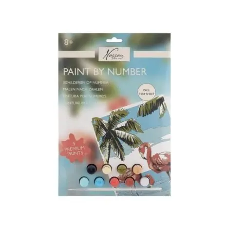 Set creativ, Pictura pe numere cu 9 culori acrilice incluse, model flamingo, Nassau