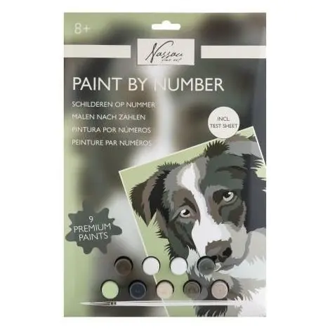 Set creativ, Pictura pe numere cu 9 culori acrilice incluse, model catel, Nassau