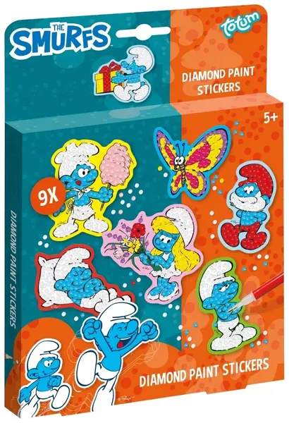 Set creativ Totum - Stickere cu diamante, Ștrumfi, 9 buc