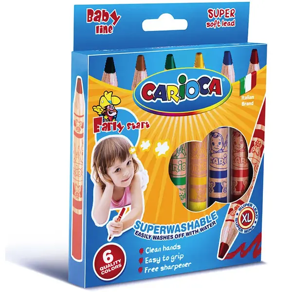 Set creioane cerate Carioca Baby Jumbo si ascutitoare, 6 bucati Set creioane cerate Carioca Baby Jumbo si ascutitoare, 6 bucati