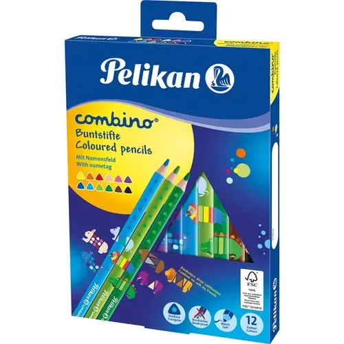Set creioane color Pelikan Combino, Lacuite, sectiune triunghiulara, 12 buc/set