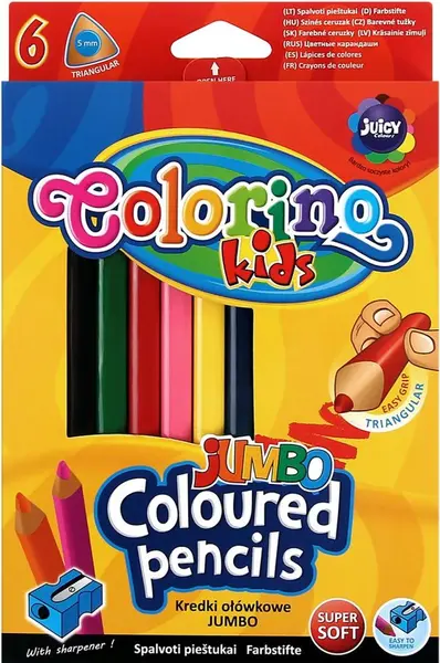 Set creioane colorate Colorino Kids - Jumbo, 6 culori, cu ascuțitoare