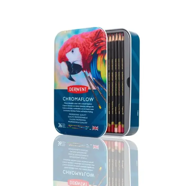 Set creioane colorate Derwent Professional Chromaflow, cutie metalica, 36 buc/set Set creioane colorate Derwent Professional Chromaflow, cutie metalica, 36 buc/set