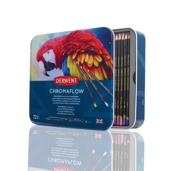 Set creioane colorate Derwent Professional Chromaflow, cutie metalica, 72 buc/set Set creioane colorate Derwent Professional Chromaflow, cutie metalica, 72 buc/set