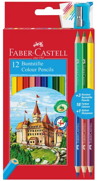 Set creioane colorate Faber-Castell - Castel, 12+6 culori + ascutitoare