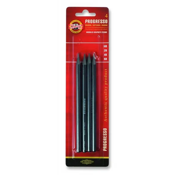 Set Creioane grafit fara lemn, 6B 4B 2B HB, Progresso Koh-I-Noor