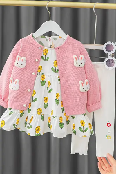 Set cu rochita colanti si cardigan BELLA - roz / 4 ani