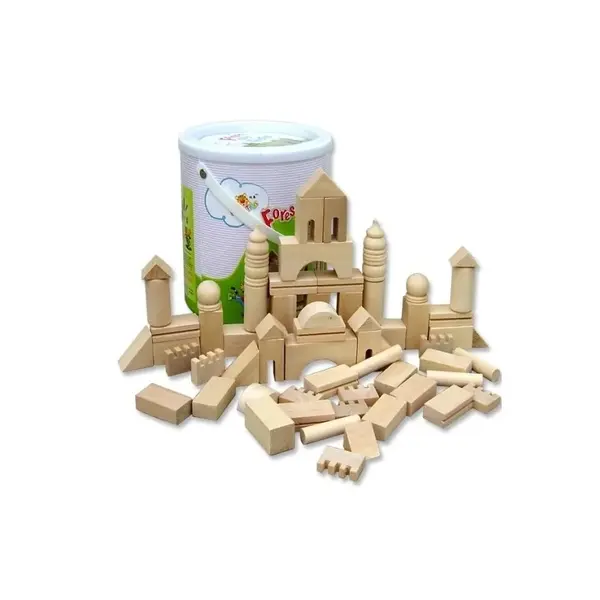 Set cuburi de stivuit din lemn natur - castel Montessori pentru copii 3 ani+