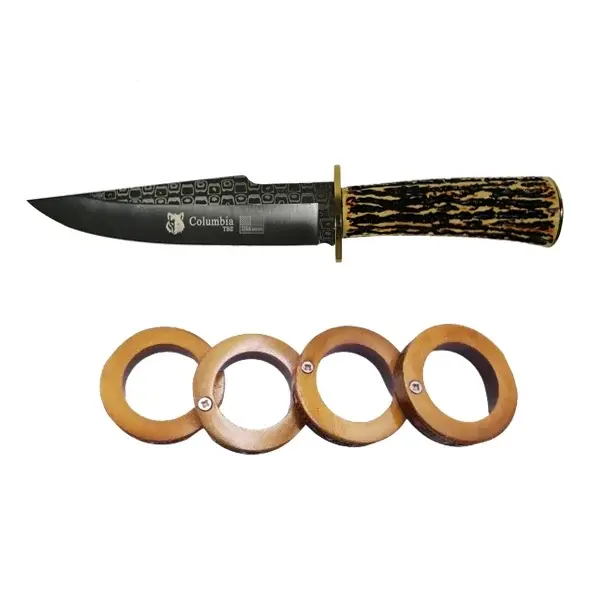 Set cutit de vanatoare Bone Blade, 31 cm si rozeta extensibia pentru autoaparare ,DEPOX , otel
