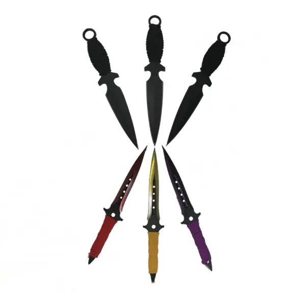 Set Cutit de vanatoare Extreme Battle si trei cutite de aruncat, Ninja Assasin, DEPOX , otel inoxidabil, teaca inclusa