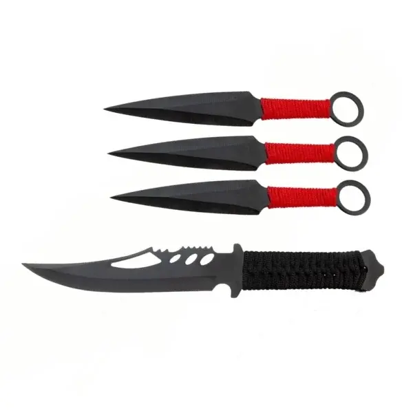 Set Cutit de vanatoare Extreme Battle si trei cutite de aruncat, Ninja Way, DEPOX , otel inoxidabil