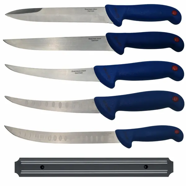 Set cutite de macelarie DEPOX , injunghiat, filetat, cutitul bucatarului si suport magnetic, otel inoxidabl