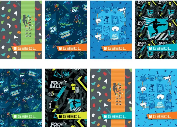 Set de 10 caiete Gabol - A5, 20 coli, patrate mici, pentru baieti, sortiment
