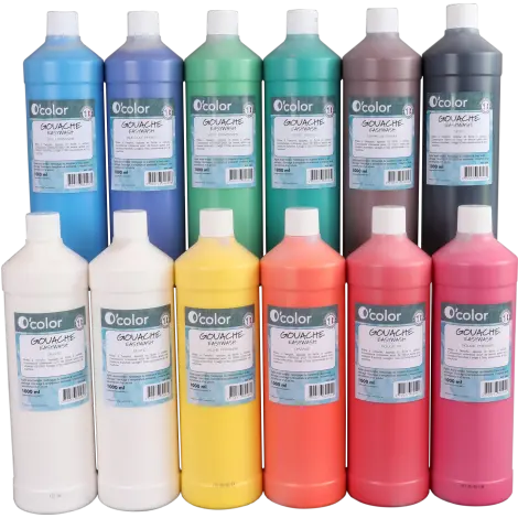 Set de 12 x 1000 ml Guasa lavabila pentru pictura culori primare