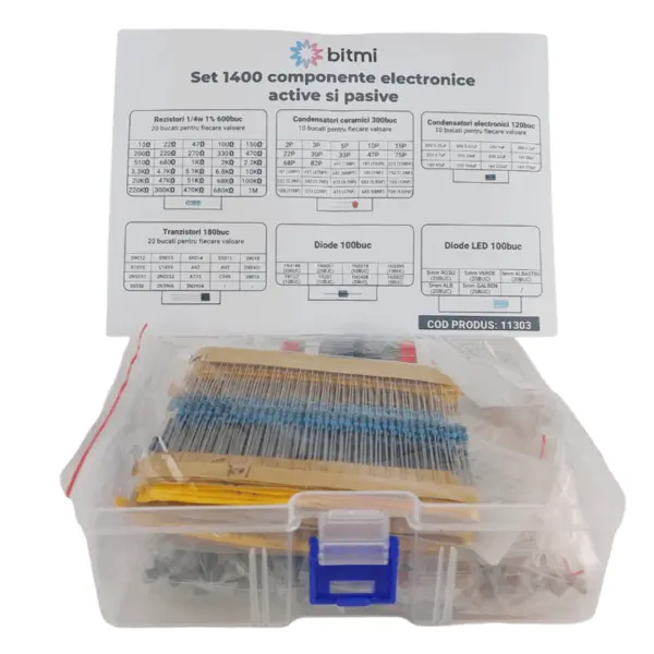 Set de 1400 componente electronice active si pasive, Bitmi 11303