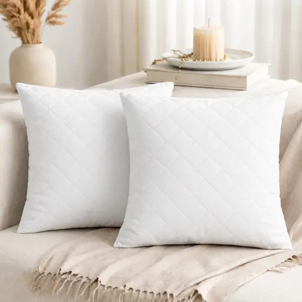 Set de 2 perne 40x40cm matlasate, decorative sau patut, cu puf siliconizat, alb