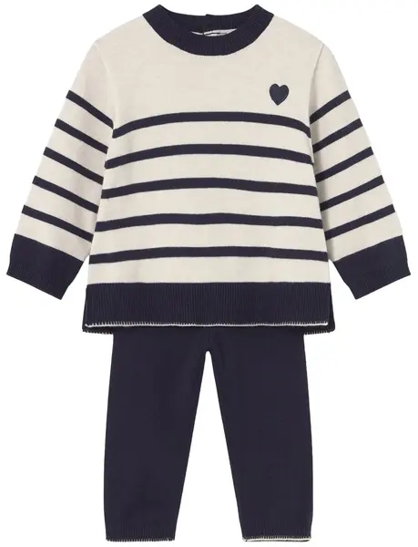 Set de 2 piese Mayoral - Bluză și pantaloni cu dungi, bleumarin, 12 luni