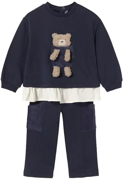 Set de 2 piese Mayoral - Ursuleț, hanorac și pantaloni de trening, bleumarin, 12 luni