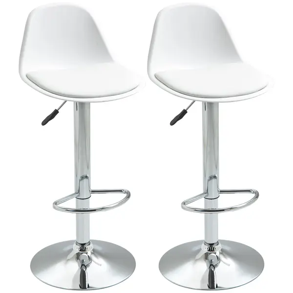 Set de 2 scaune de bar cu spatar si suport picioare, pivotante cu inaltime reglabila, 40x42x82-104cm, alb HOMCOM | Aosom Romania
