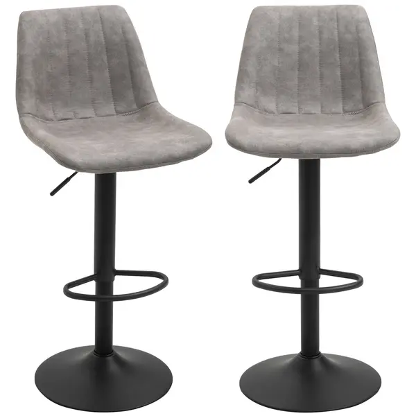 Set de 2 scaune de bar HOMCOM, stil industrial, spatar din microfibra, inaltime reglabila gri | Aosom Romania