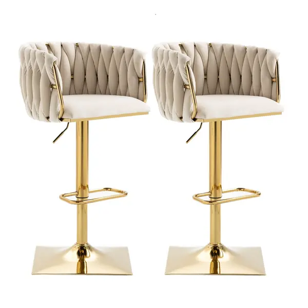 Set de 2 scaune de bar vintage cu spătar și suport pentru picioare, scaune de dining, Fildeș