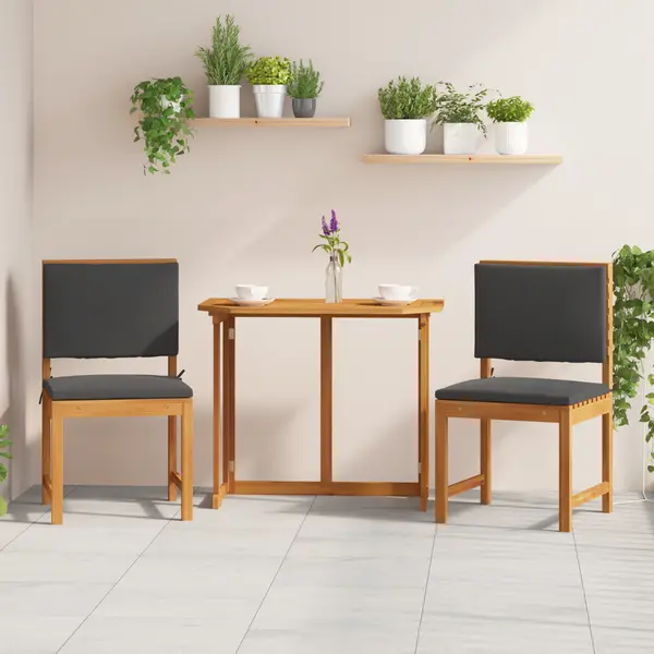 Set de 2 scaune de gradina Gossi fara brate cu perne din lemn masiv de acacia